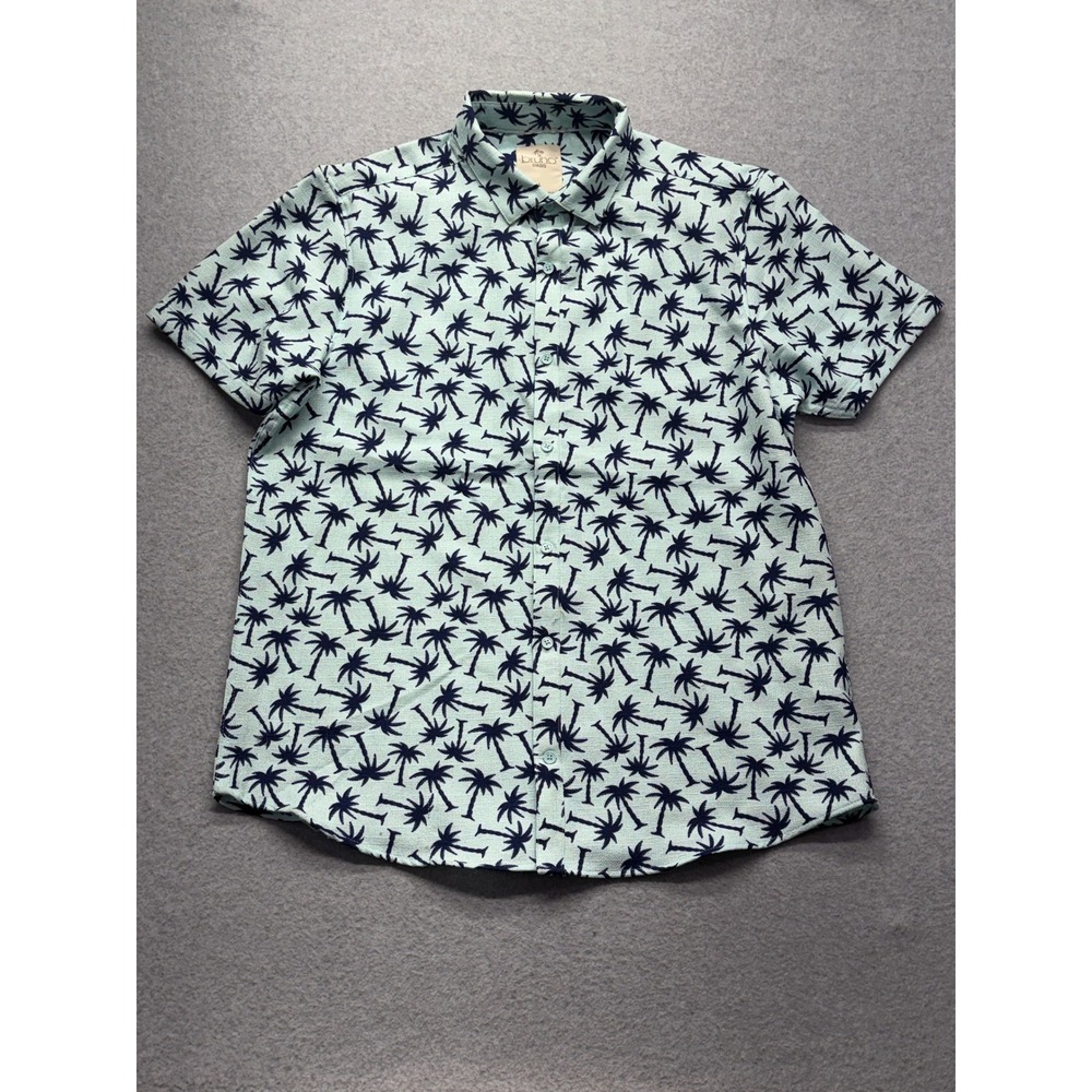 Bruno Oasis Mens Large Palm Tree Print Short Sleeve Button Down Shirt Mint Green